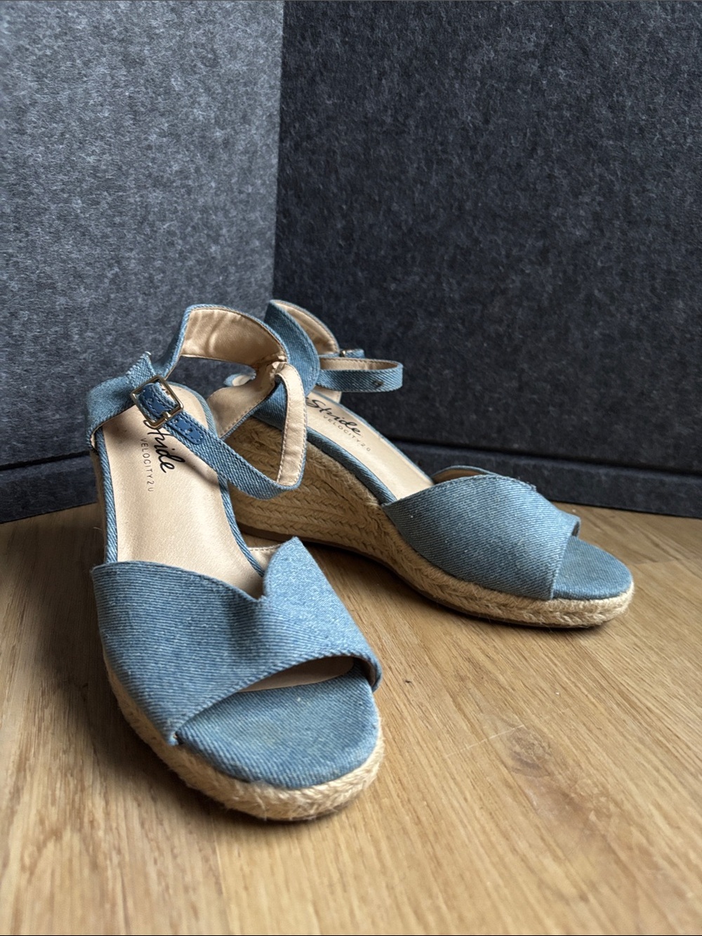Life Stride Denim Blue Espadrille Wedge Sandals with Ankle Strap